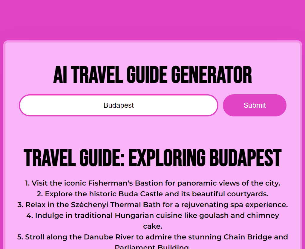 Preview of Travel Guide Generator app