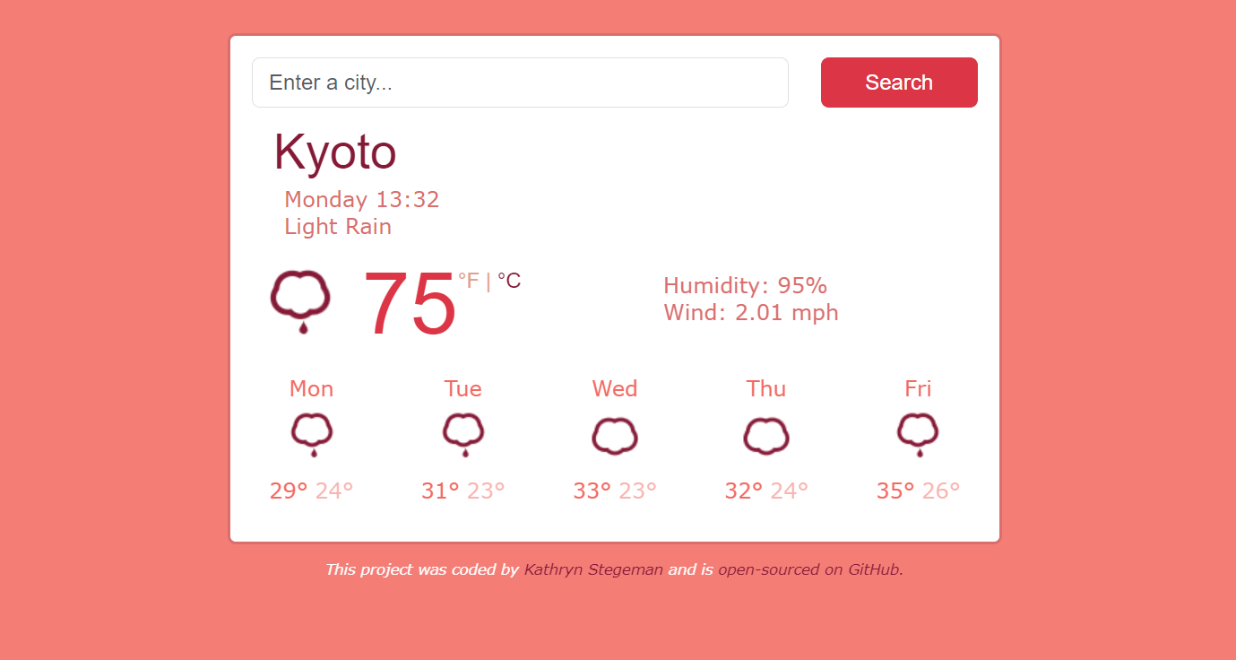 Preview of React Weather Forecast app